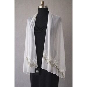 Cejon Ivory Sheer Scarf Silver‎ Sequin Evening Formal Wrap NWT whimsical